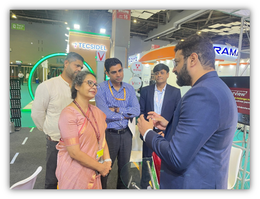 Ms. Sunita Verma from MeitY reviewing Stellarview AI traffic solutions at the expo