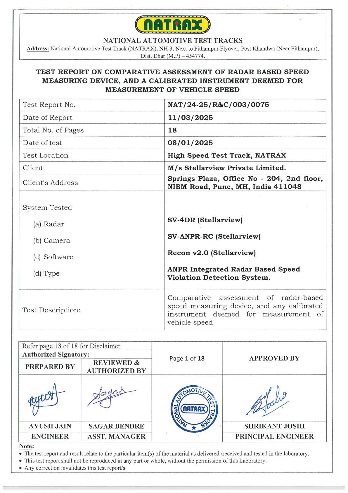 NATRAX government certification document, page 1