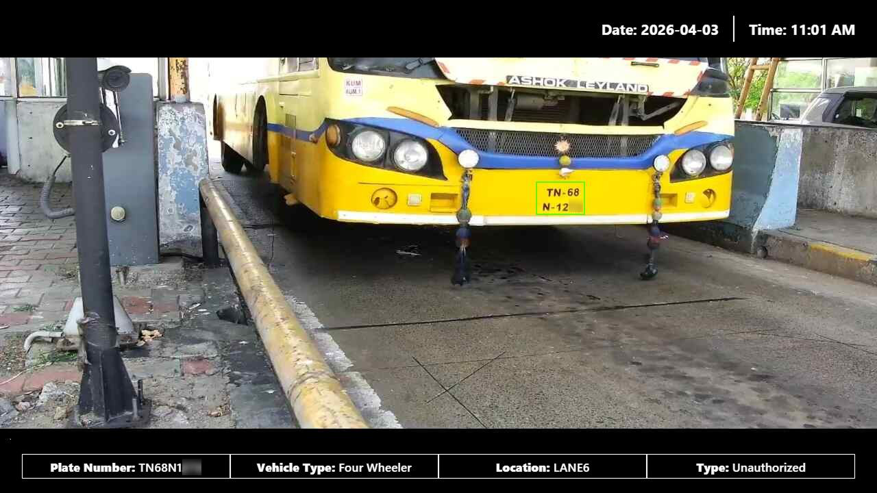 Bus Lane ANPR evidence with plate and lane metadata