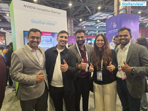 Stellarview team at the NVIDIA Inception Startup booth during the India AI Impact Summit 2026